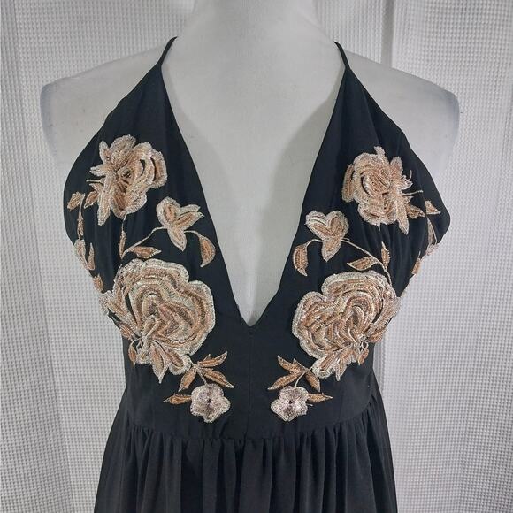 SOIEBLU! DELICIOUSLY DRAPEY BLACK CHIFFON GOLD BEADED/EMBROIDERED DRESS! SZ 10 - Picture 5 of 11